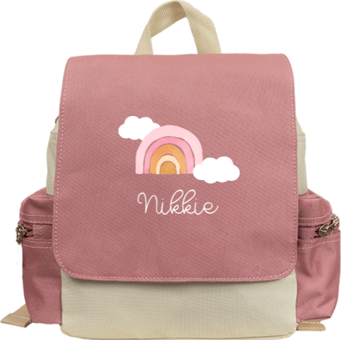 Rugzak met naam, regenboog en wolkjes
