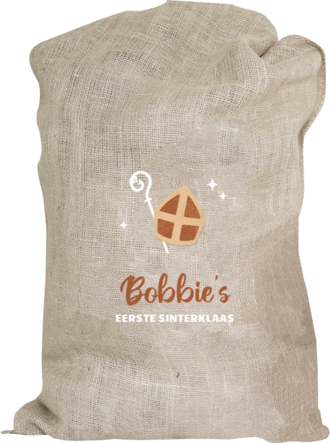 Gepersonaliseerde jute Sinterklaaszak met mijter en naam
