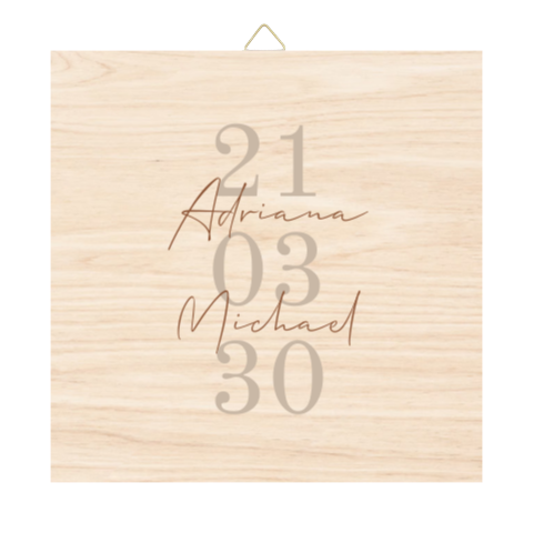 Houten tegel minimalistisch met trouwdatum