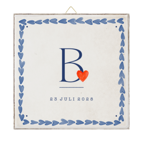 Tegeltje met geboortedatum Delfts blauw