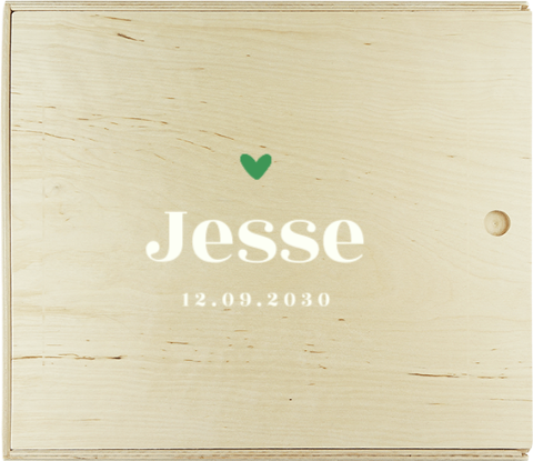 Presentatiedoos minimalistisch met groen hartje en naam