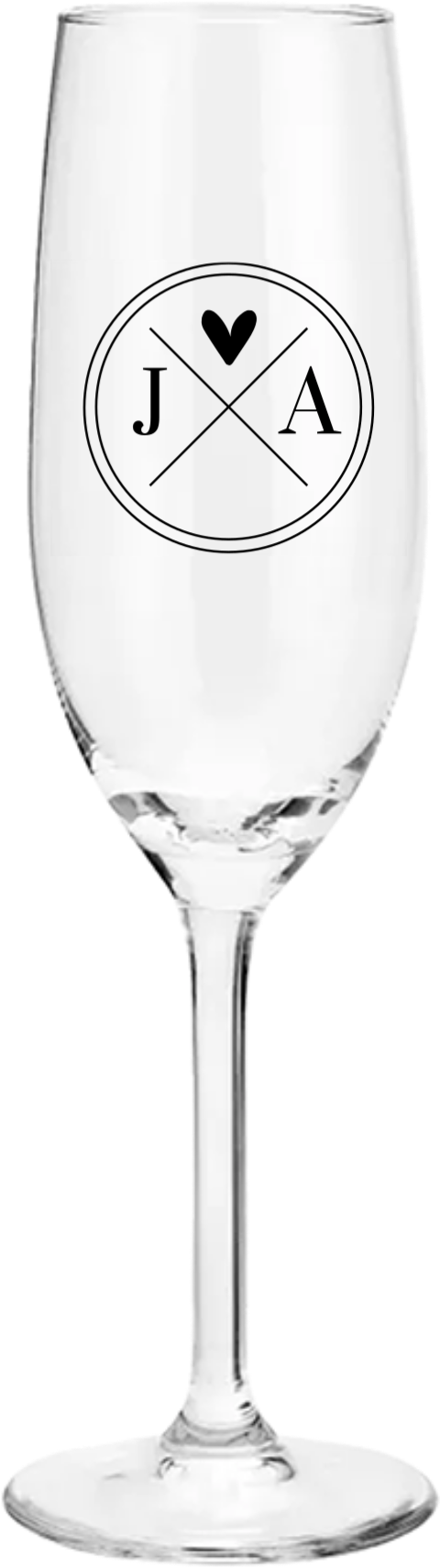 Champagneglas gegraveerd met initialen en hartje