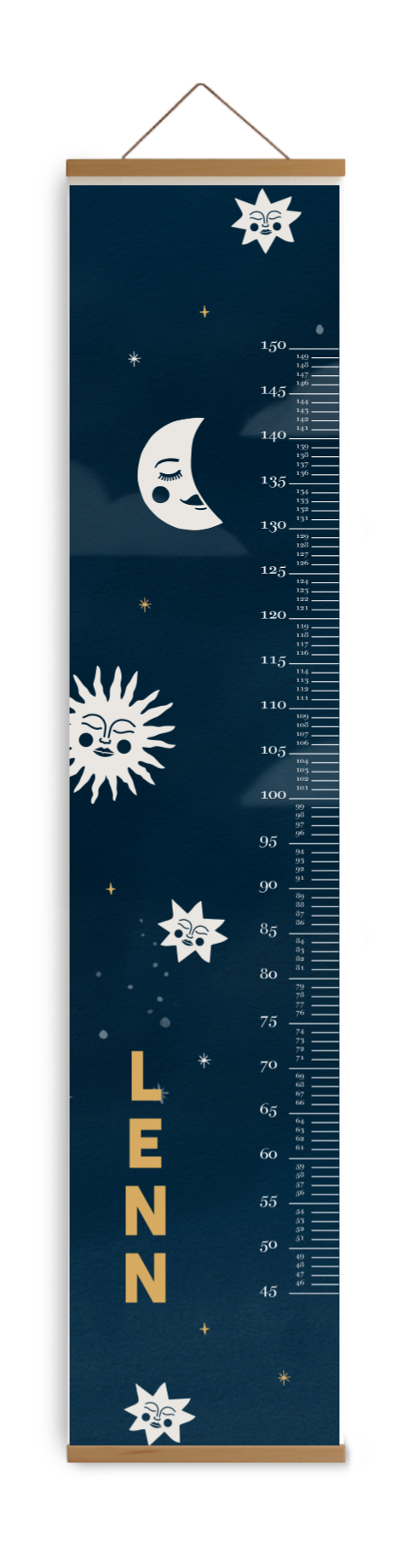 Groeimeter kinderkamer met slapende zon en maan
