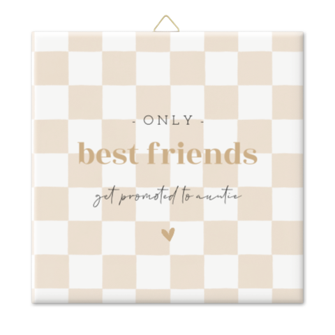 Tegeltje zwangerschapsaankondiging met beige ruitjes en tekst