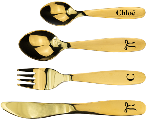 Gegraveerd kinderbestek met strikjes en naam