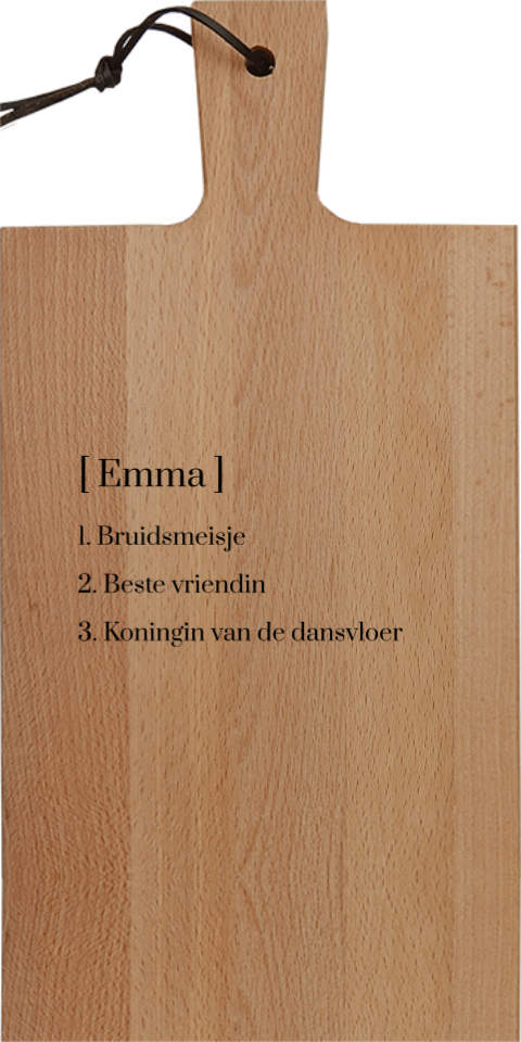 Borrelplank met naam en tekst personaliseren