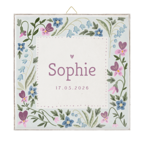 Geboortetegeltje met bloemen kader