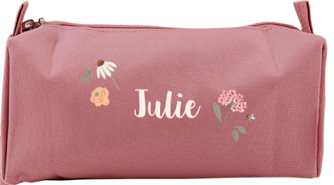 Etui met naam en bloemetjes