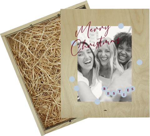 Gepersonaliseerde wijnkist groot kerst met foto en speelse stippen