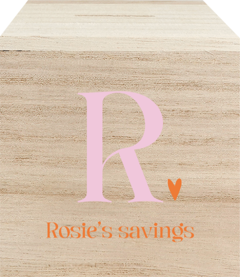 Houten spaarpot met colorblocking initiaal 