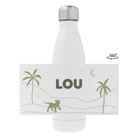 Rvs drinkfles met naam en leeuwtje in de jungle