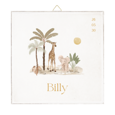 Geboorte tegeltje met giraf en olifant in de jungle