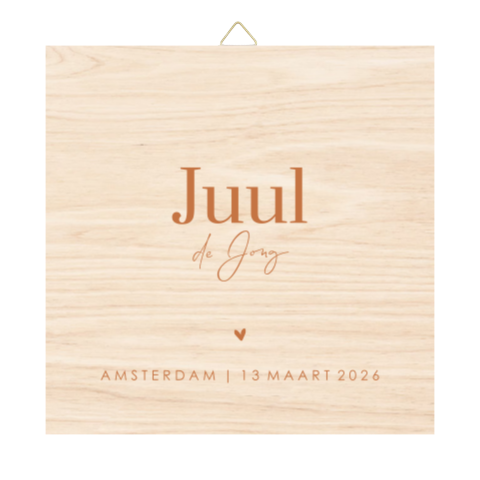 Houten tegel met naam en hartje