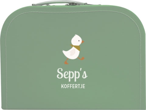 Kinderkoffertje in groen met naam en eendje