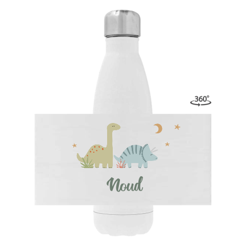 RVS drinkfles met naam en dino's