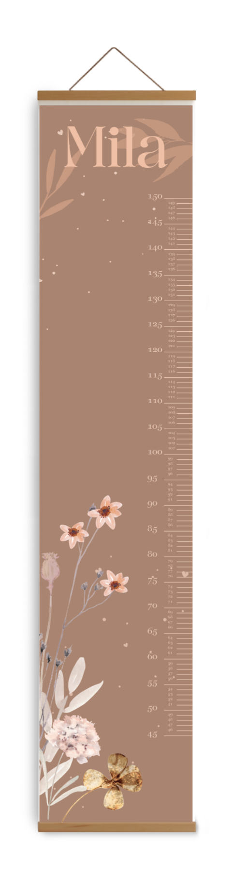 Groeimeter met bruine achtergrond en bloemen in watercolor 