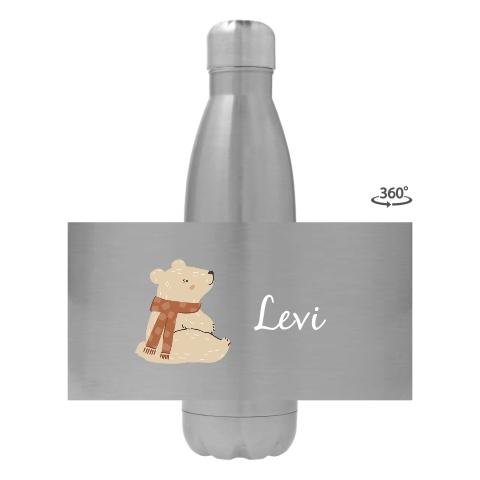 Rvs drinkfles met naam en beertje