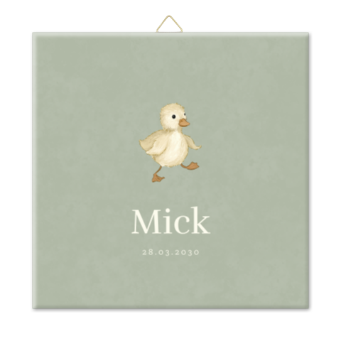 Geboortetegeltje in groen met schattig eendje