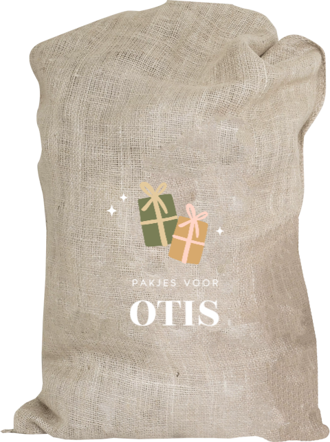 Jute sinterklaaszak met naam en illustratie cadeautjes