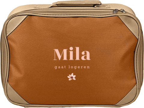 Koffertje met naam en bloemetje