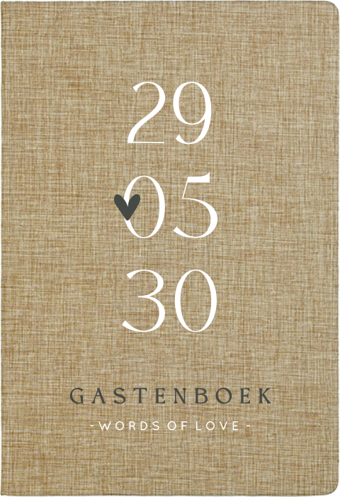 Gepersonaliseerd linnen gastenboek met grote trouwdatum en hartje