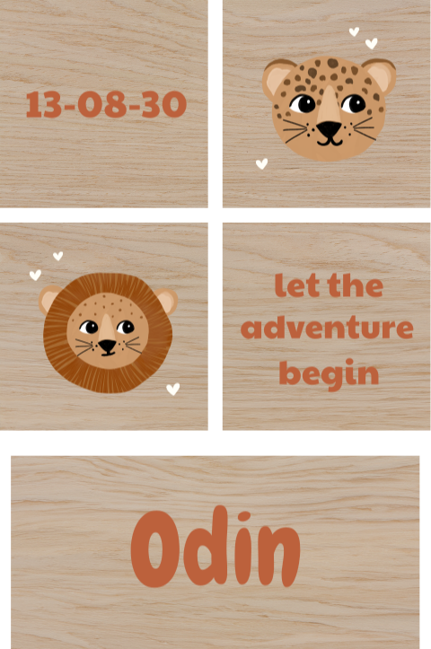 Geboorteblokken met junglethema en geboortegegevens