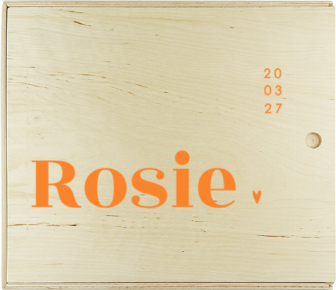 Presentatiedoos met oranje letters