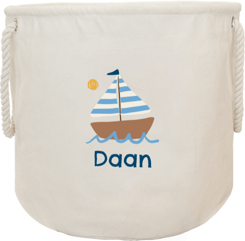 Speelgoed opbergzak met naam en zeilbootje