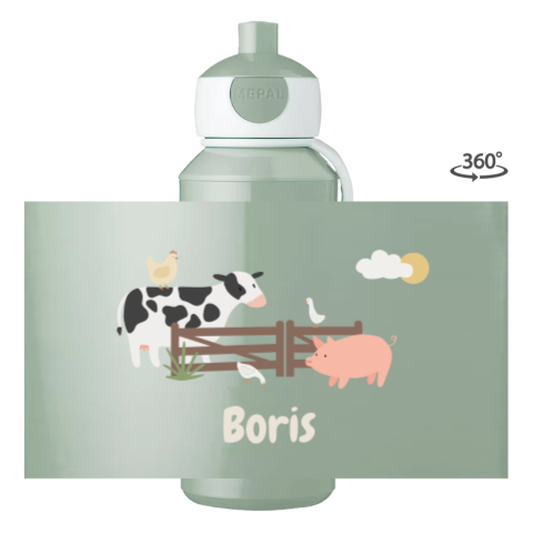 Mepal pop-up drinkfles met naam en boerderijdieren