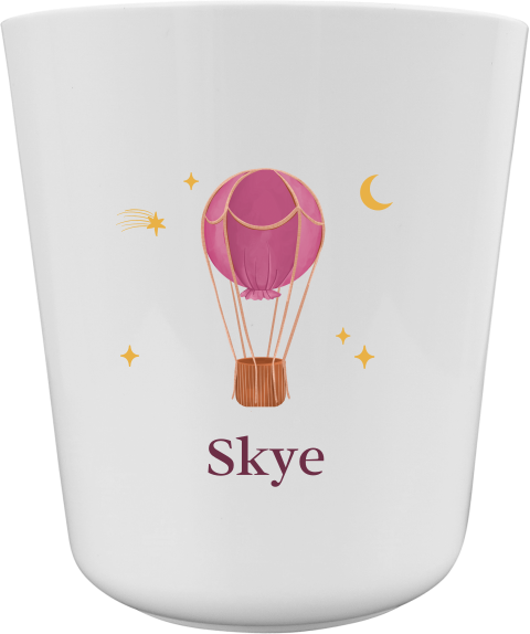 Kinderbeker met naam en roze luchtballon