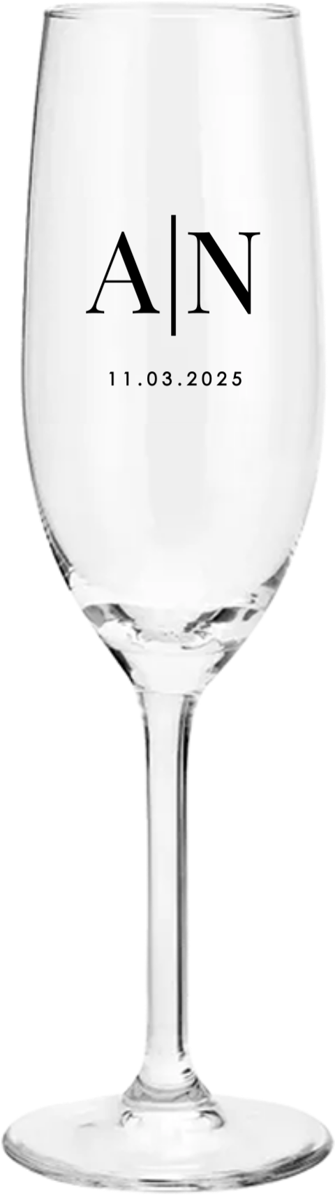 Champagneglas gegraveerd met initialen en datum