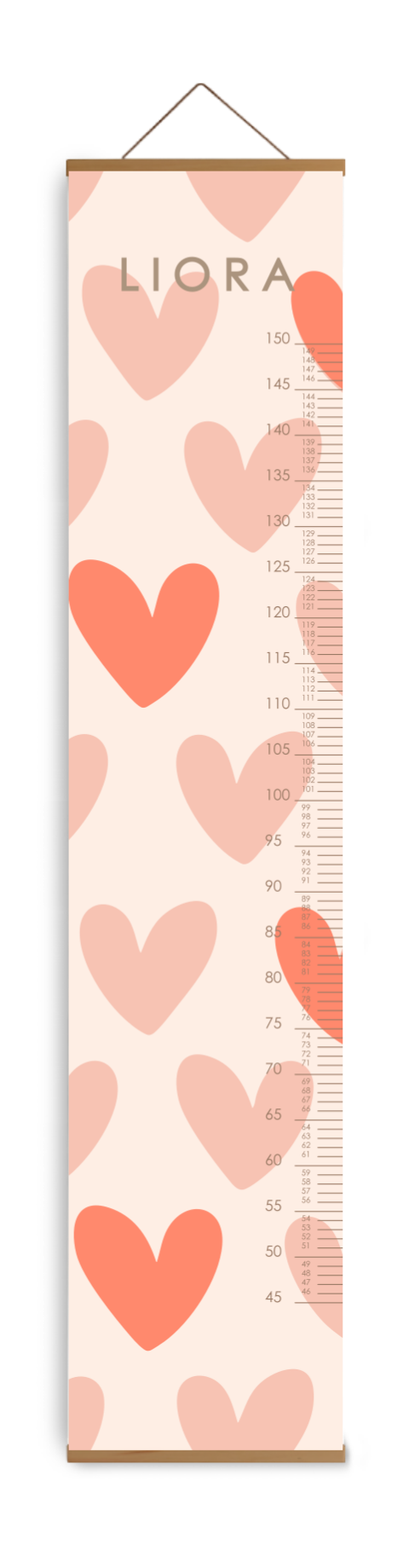 Groeimeter met hartjes patroon en naam