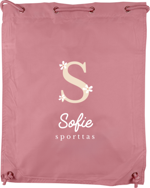 Gymtas met initiaal, naam en bloemen