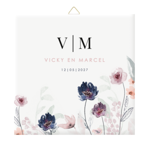 Bruiloft tegeltje met aquarel bloemen