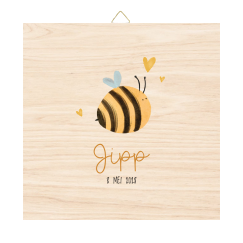 Houten tegel met naam en lief bijtje