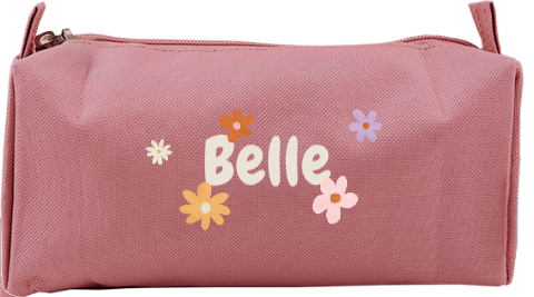 Etui met naam en kleurrijke bloemetjes