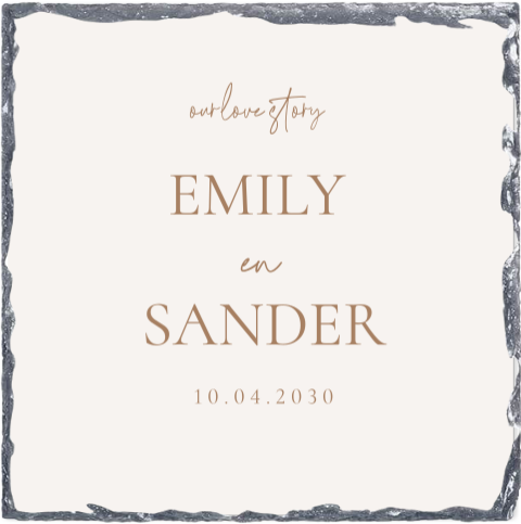 Leisteen tegeltje bruiloft in neutrale kleuren