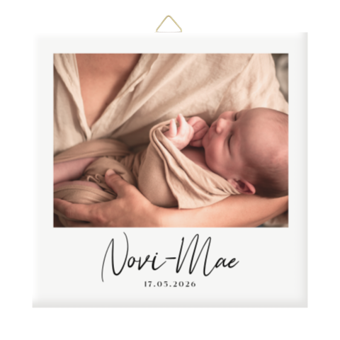 Geboortetegeltje in polaroid stijl met naam