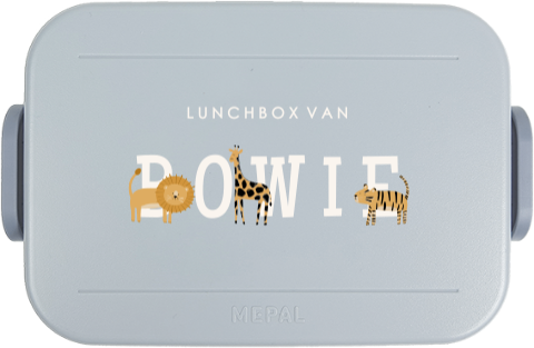 Mepal broodtrommel TO GO met naam en jungledieren