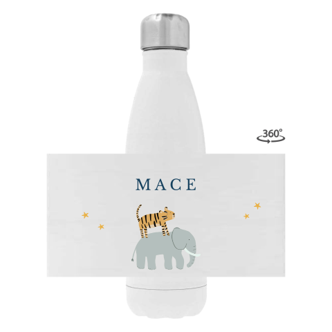 RVS drinkfles met naam, tijger en olifant