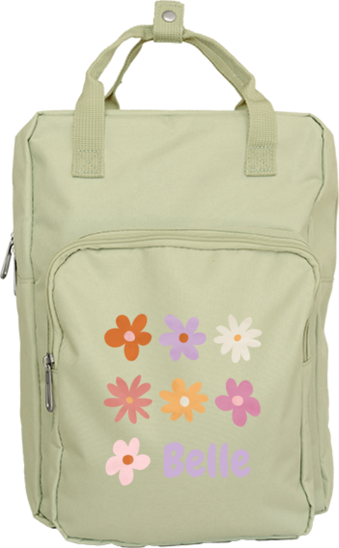 Rugzak Classic met naam en kleurrijke bloemen
