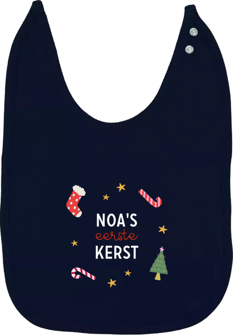 Mijlpaal slabbetje met naam voor baby's eerste kerst met icoontjes