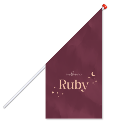 Geboortevlag in bordeauxrood met maan en sterretjes