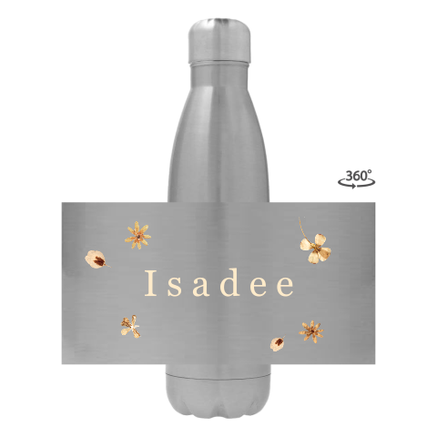 RVS drinkfles met naam en droogbloemen