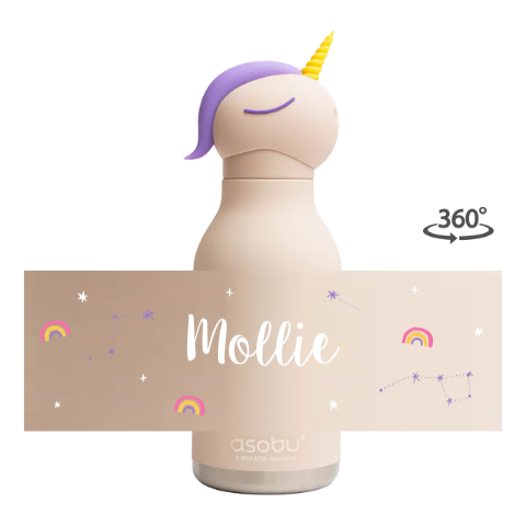 Asobu RVS drinkfles unicorn met naam en regenbogen