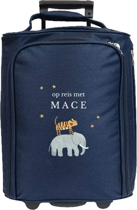 Reistrolley met jungledieren, sterren en naam