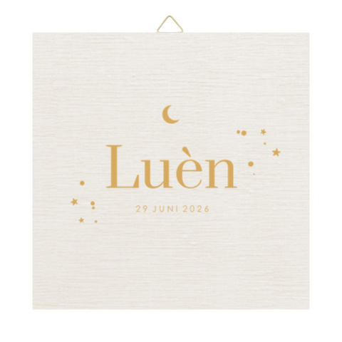 Tegeltje met linnenlook met goudkleurig maantje en sterretjes