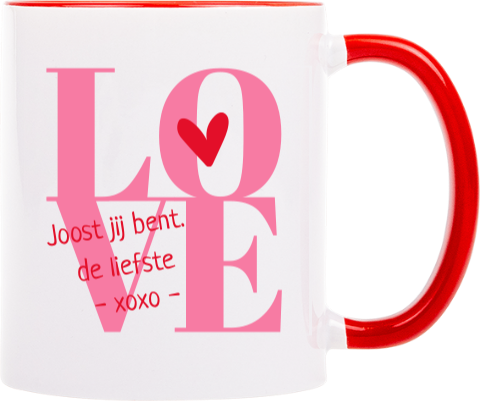 Mok valentijn gepersonaliseerd in roze en rood