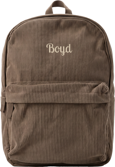 Corduroy rugzak met geborduurde naam