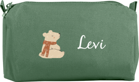 Etui met naam en beertje met sjaal
